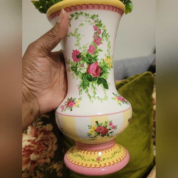 Laura Ashley Floral Ceramic Vase with Pink and Yellow Accents - Picture 2 of 5